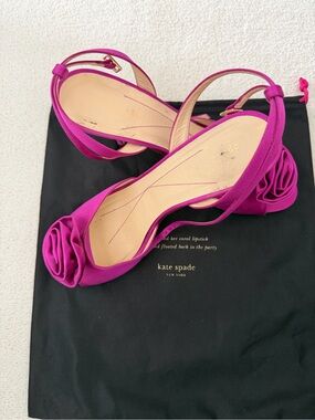 kate spade fuchsia satin rosette open-toe ankle-strap heels